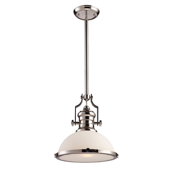 Elk Lighting Chadwick 1-Light Pendant in Polished Nickel with White Glass 66113-1